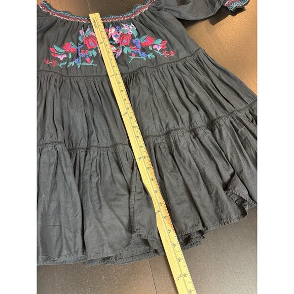 Free People Sunbeams Off Shoulder Mini Dress Black Small Embroidered Ruffled - Picture 10 of 16